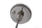 3" stainless steel bimetal thermometer with polycarbonate lens. 1/2" npt, 1/4" stem diameter, and 4" stem length. Dual scale 25°-125°F / -5°-50°C Back view of thermometer