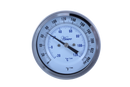 3" stainless steel bimetal thermometer with a polycarbonate lens. Varied mounting types, stem length, and temperature ranges. 1/2" npt connection and 1/4" stem diameter. Front view of bimetal thermometer 0 to 250